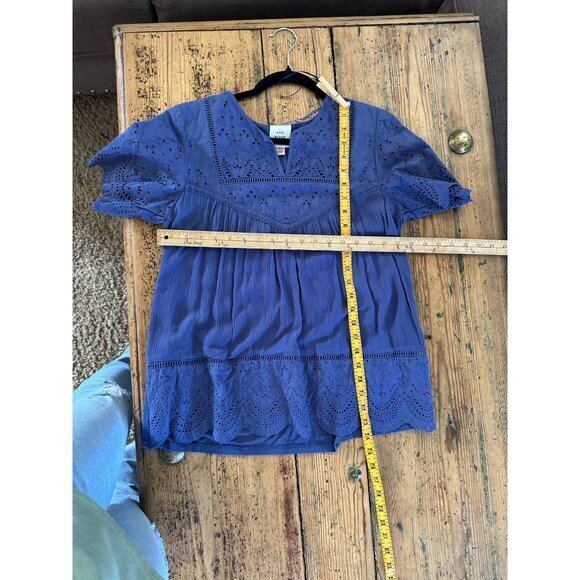 Knox Rose‎ Women's Blue Blouse Size X-Small short sleeve 100% Cotton v-neck - Picture 6 of 6